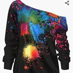 Multi color off shoulder long sleeve loose blouse